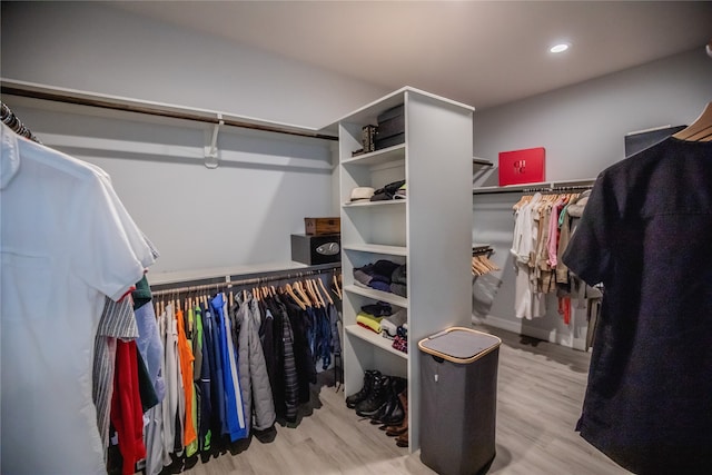 spacious closet featuring light hardwood / wood-style flooring