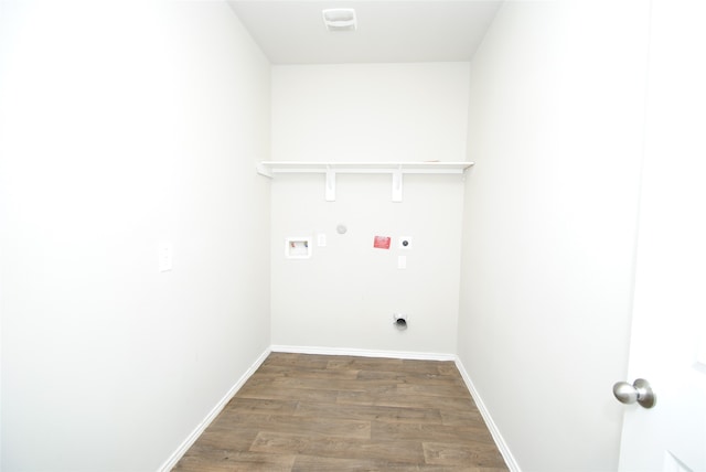 washroom featuring washer hookup, gas dryer hookup, hookup for an electric dryer, and dark hardwood / wood-style flooring