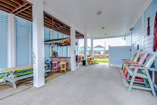 view of patio / terrace featuring an outdoor bar