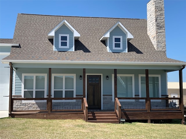 view of front facade featuring a porch and a front lawn