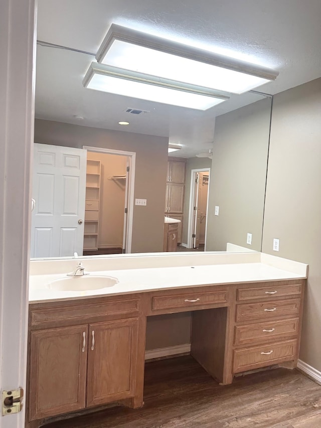 bathroom featuring hardwood / wood-style floors and vanity