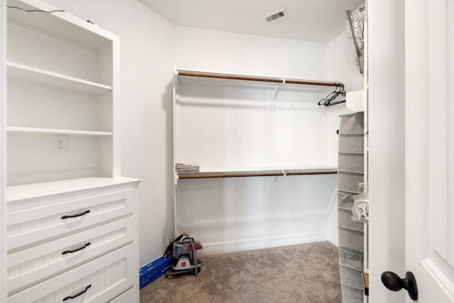 spacious closet featuring light carpet