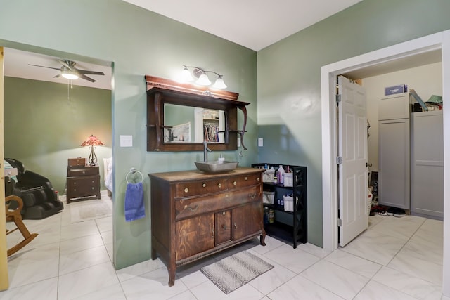 bathroom with vanity and ceiling fan