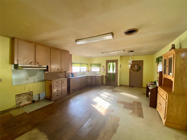 kitchen with light wood-type flooring and kitchen peninsula