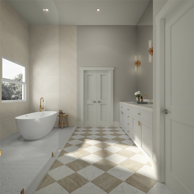 bathroom with vanity and tile floors