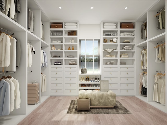 spacious closet featuring light hardwood / wood-style flooring