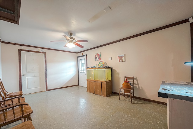 living area featuring ceiling fan