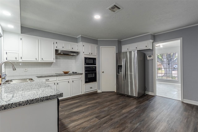 kitchen featuring white cabinetry, black appliances, sink, and dark hardwood / wood-style floors