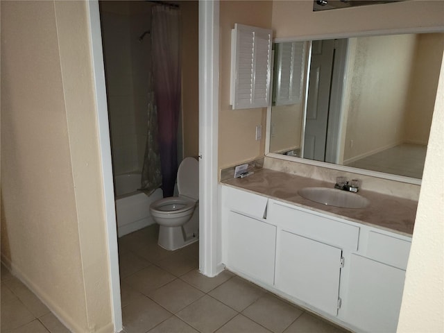 full bathroom with tile patterned flooring, toilet, vanity, and shower / bath combo