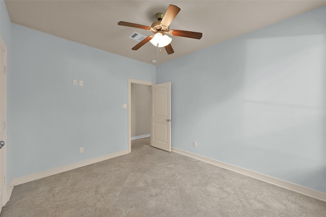 spare room featuring ceiling fan