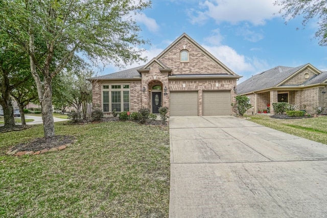 view of front of home with a front lawn and a garage