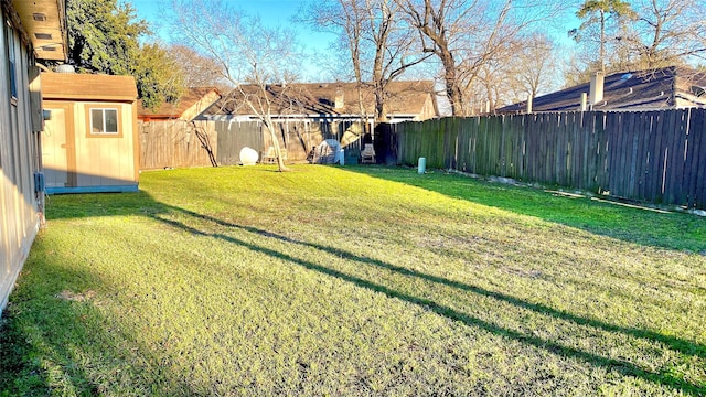 view of yard featuring a shed