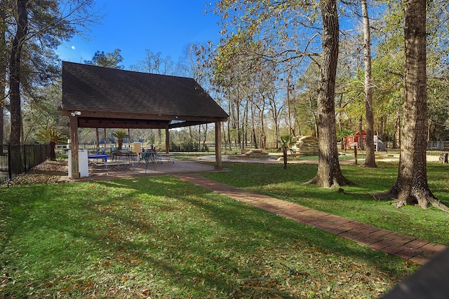 view of yard with a gazebo and a patio