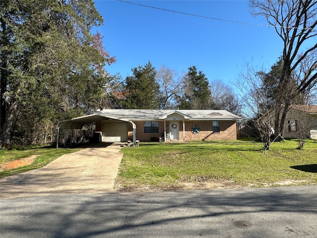 ranch-style house with a carport and a front yard