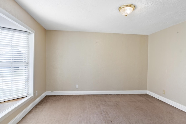 spare room with light carpet and a textured ceiling