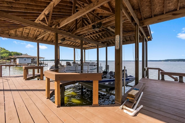 view of dock with a water view