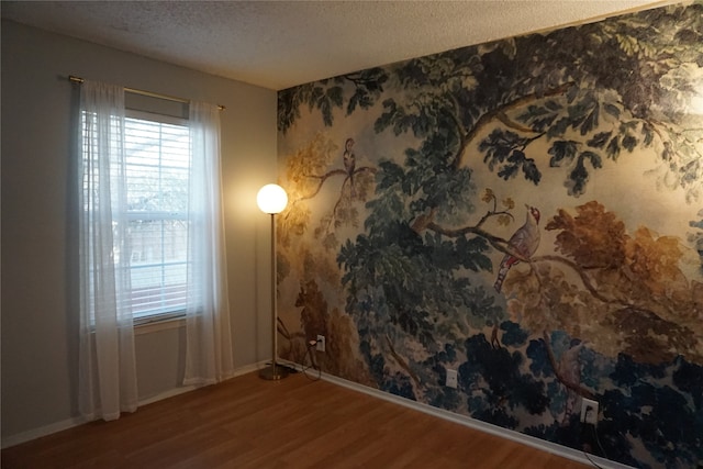 empty room featuring a textured ceiling and hardwood / wood-style flooring