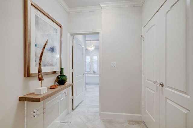 hallway with crown molding