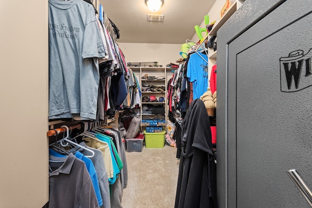 walk in closet featuring carpet floors