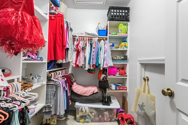 walk in closet with carpet floors