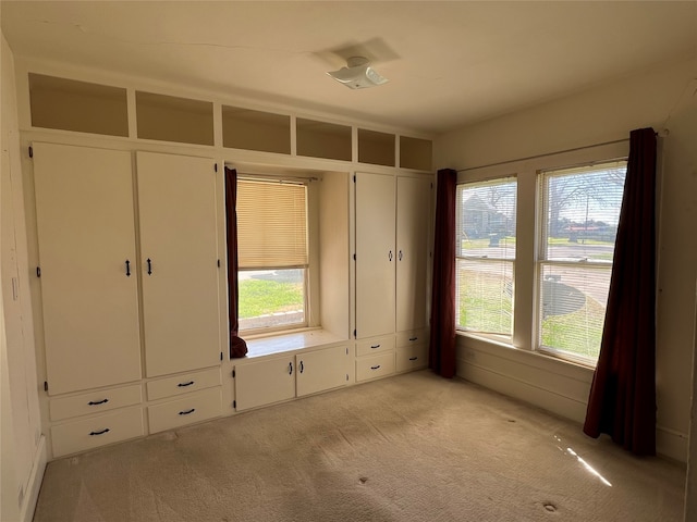 unfurnished bedroom featuring light carpet