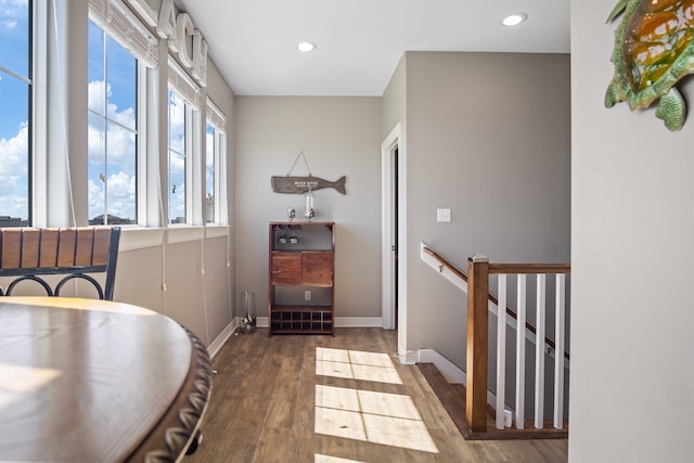 interior space with dark wood-type flooring