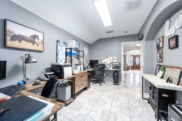 home office featuring light tile floors