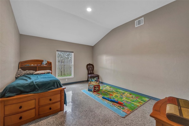 bedroom featuring vaulted ceiling