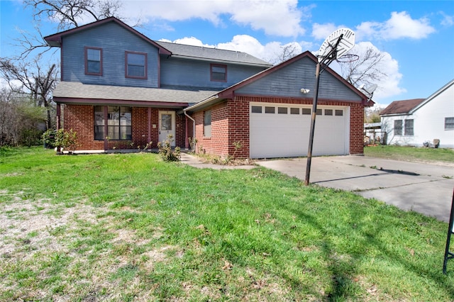 view of front property featuring a front yard and a garage