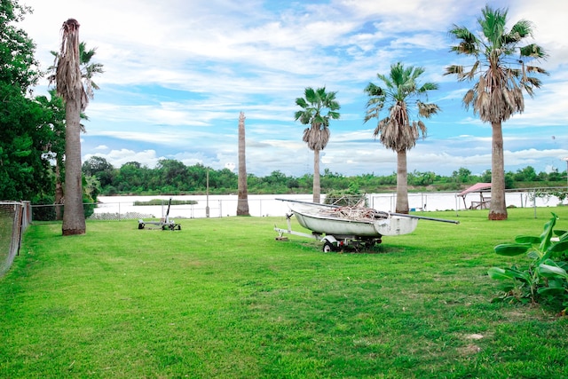 view of home's community featuring a water view and a yard