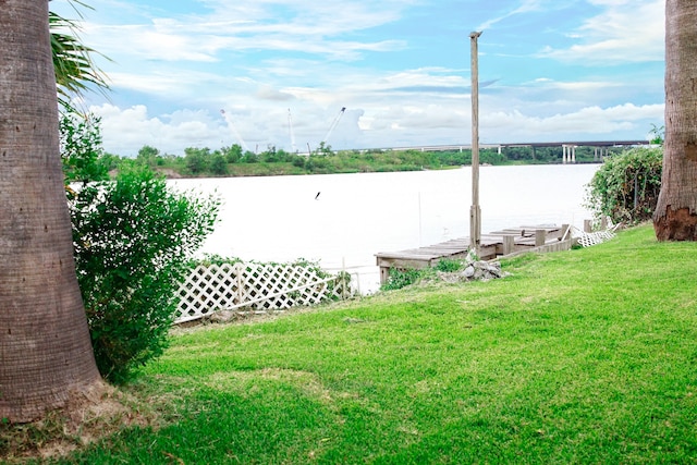 property view of water featuring a boat dock