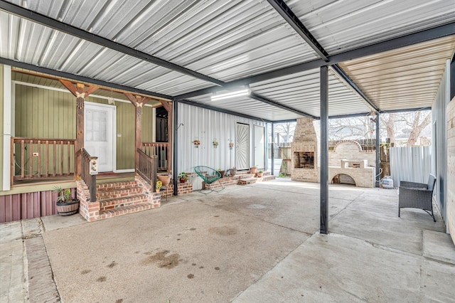 view of patio / terrace with a fireplace