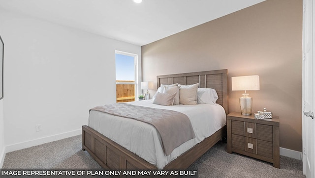 bedroom with light colored carpet