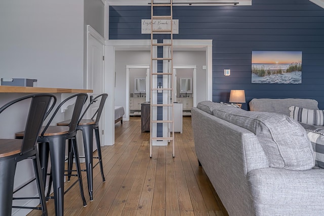 living room with hardwood / wood-style flooring