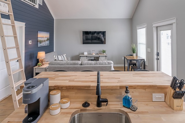 room details with hardwood / wood-style flooring and sink