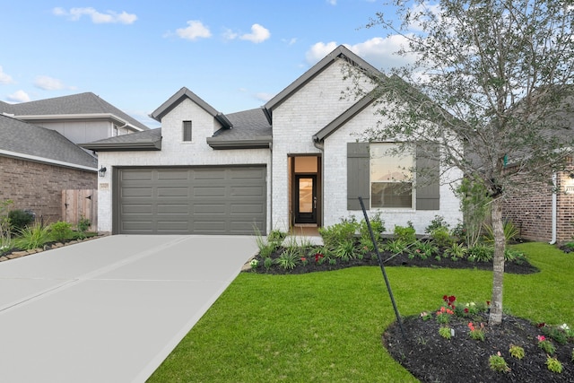 view of front facade featuring a front yard and a garage