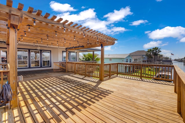 wooden terrace featuring a pergola