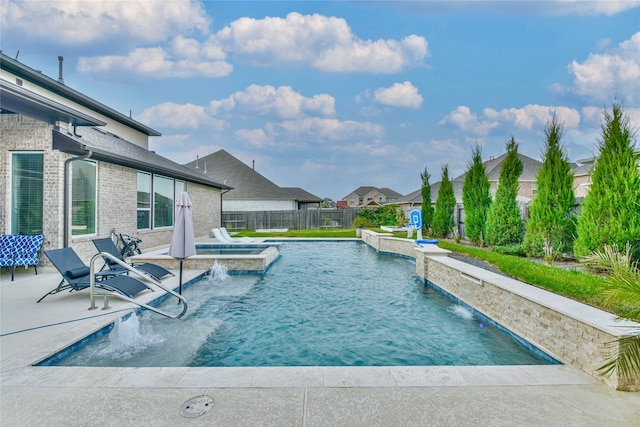 view of swimming pool featuring a patio area and pool water feature