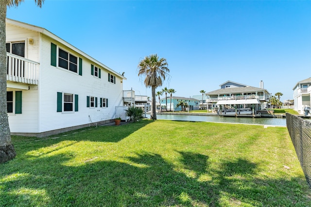 view of yard with a water view