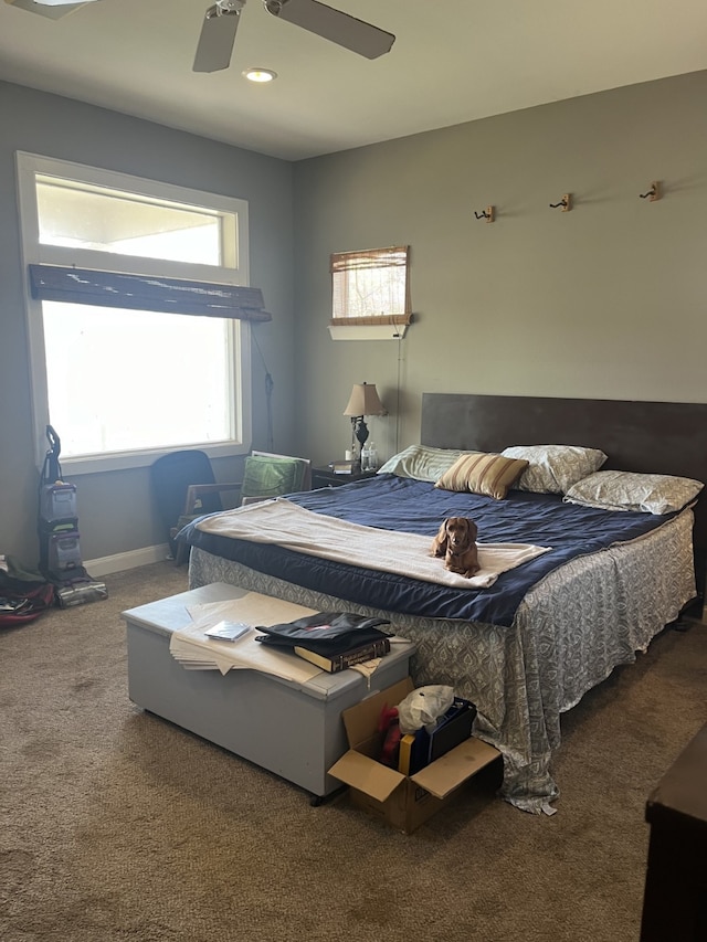 bedroom featuring carpet floors and ceiling fan