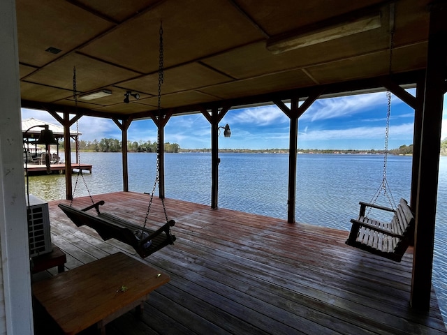 view of dock with a water view