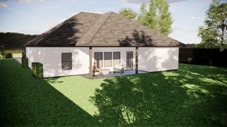 back of house featuring a patio and a lawn