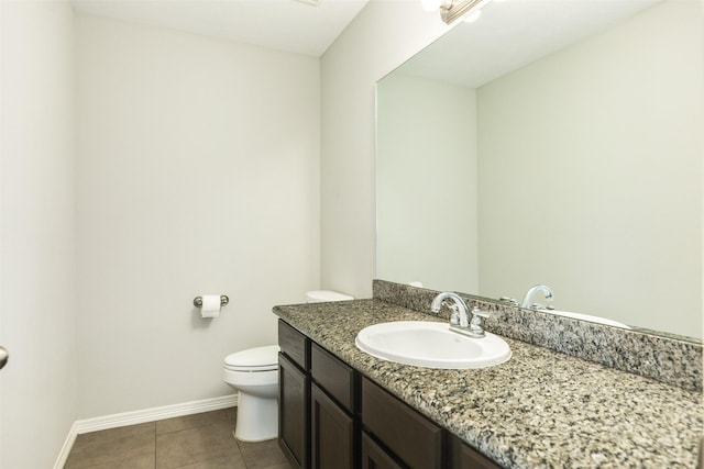 bathroom with tile patterned flooring, vanity, and toilet