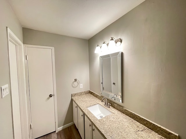 bathroom featuring oversized vanity and wood-type flooring