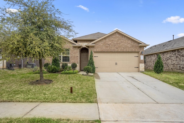 ranch-style house with a front lawn and a garage