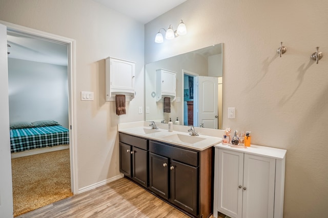 bathroom with hardwood / wood-style floors and vanity