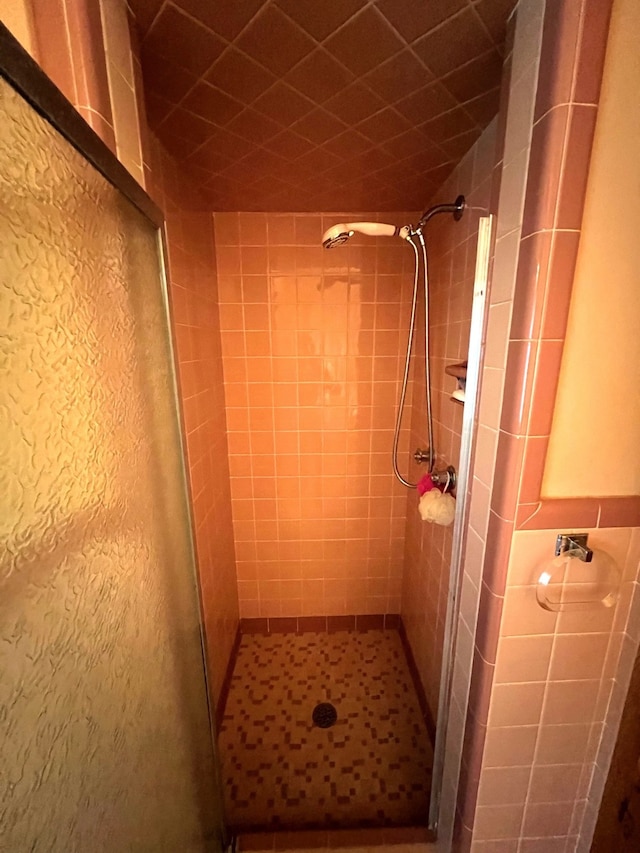 bathroom with a tile shower