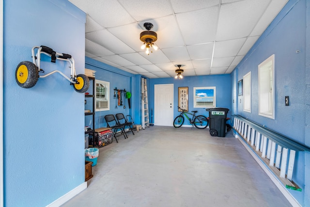 garage with ceiling fan