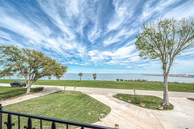 view of yard with a water view