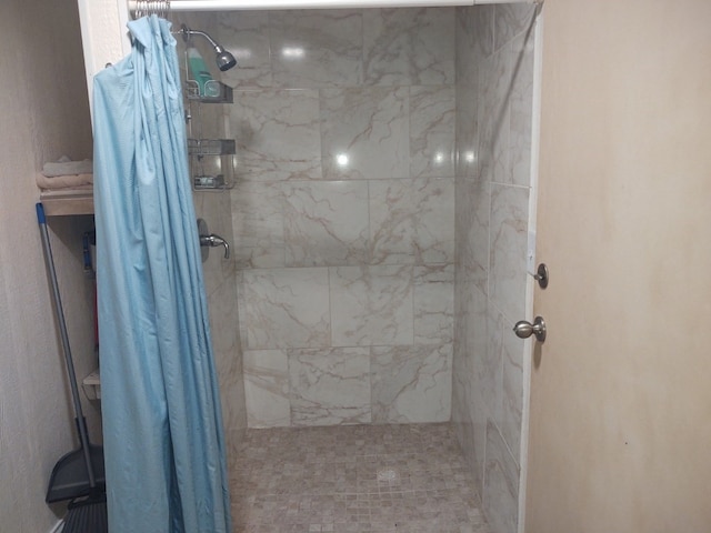 bathroom featuring a shower with shower curtain